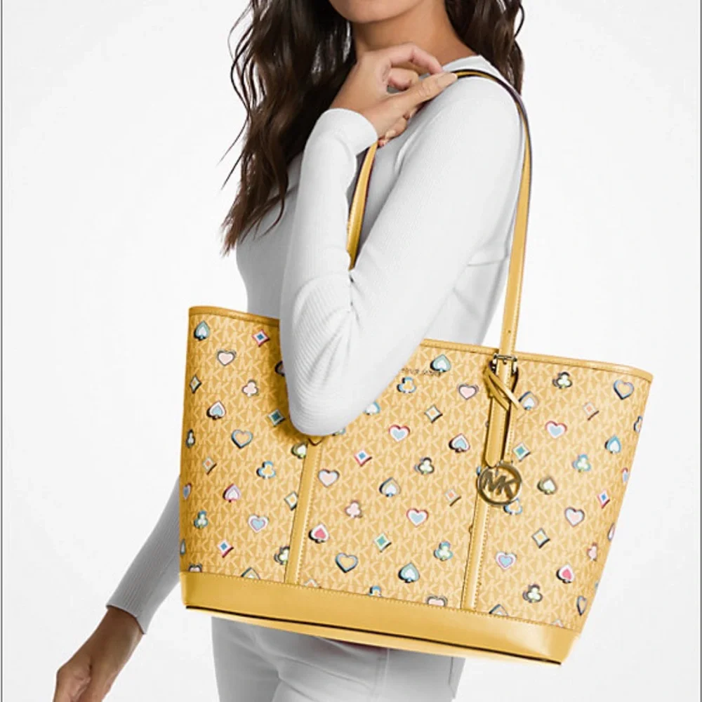 Michael Kors Jet Set Large Printed Signature Logo Tote Shoulder Bag - Picture 3 of 6